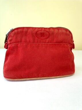 Hermes Bolide Red Canvas & Leather trim zip top pouch